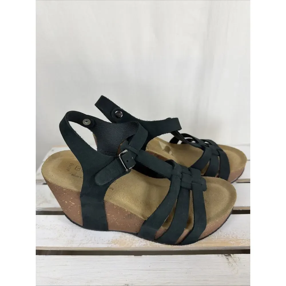 New NO Box Bos & Co Black Buckle Strappy Wedge Sandal #1049 Size EU 41